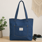 Premium Denim Tote Bag Reusable with Stylish Graphic Print