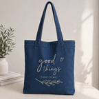 Premium Denim Tote Bag Reusable with Stylish Graphic Print