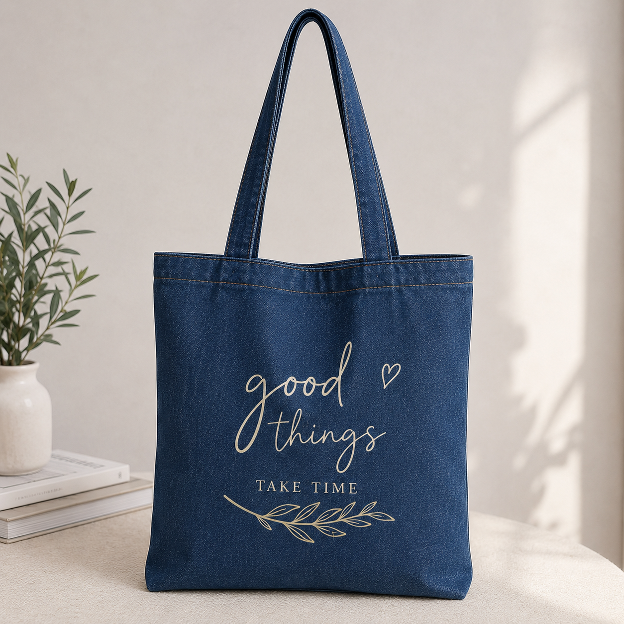 Premium Denim Tote Bag Reusable with Stylish Graphic Print