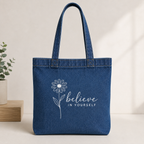 Premium Denim Tote Bag Reusable with Stylish Graphic Print