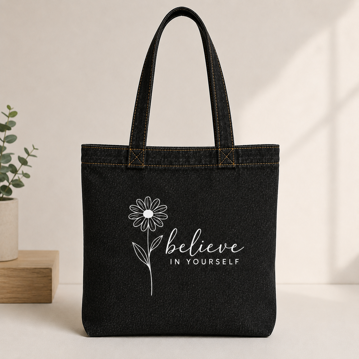 Premium Denim Tote Bag Reusable with Stylish Graphic Print